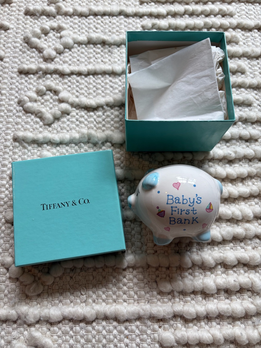 tiffany & co “baby’s first bank” ceramic piggy bank (vintage)